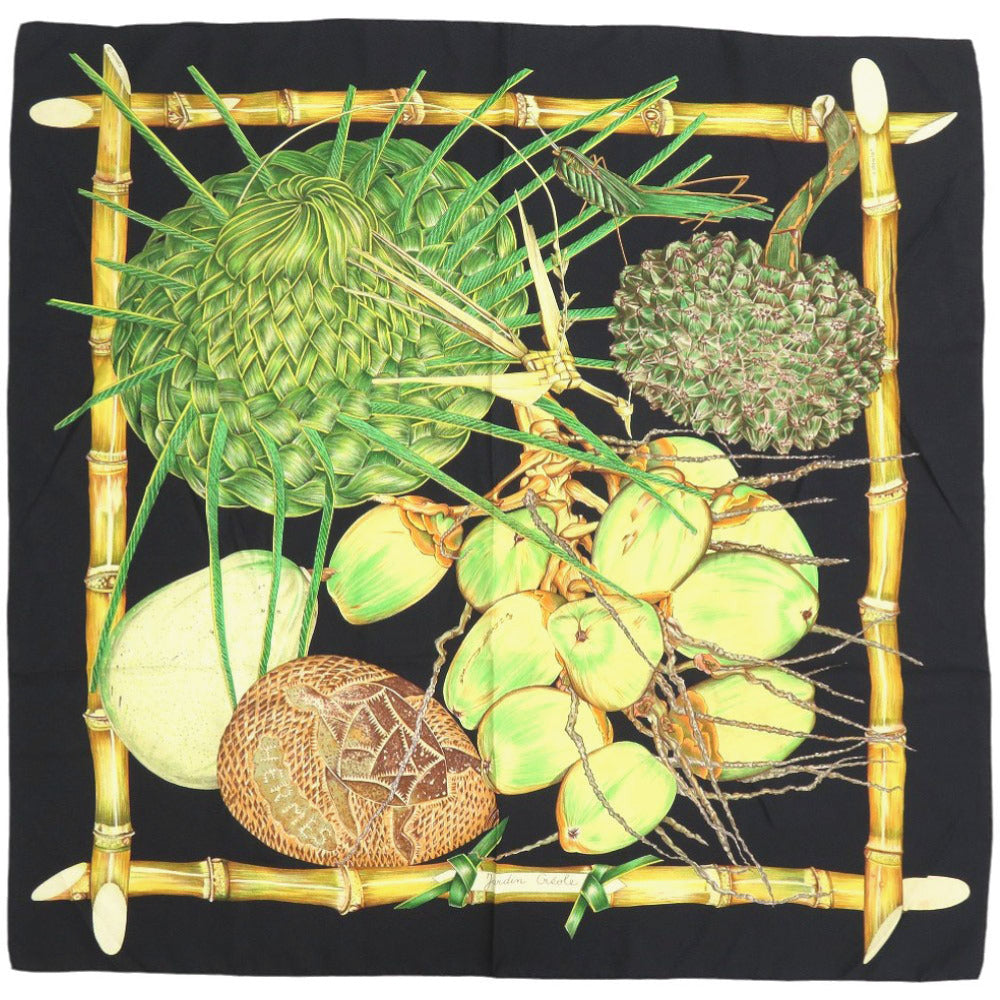 美品 エルメス Jardin Creole クレオルの楽園 シルク マルチカラー スカーフ 0393【中古】HERMES