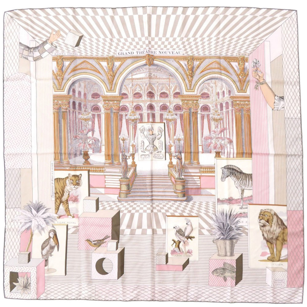 新品同様 エルメス カレ90 グラン テアトル ヌーヴォー シルク マルチカラー スカーフ 0396【中古】HERMES