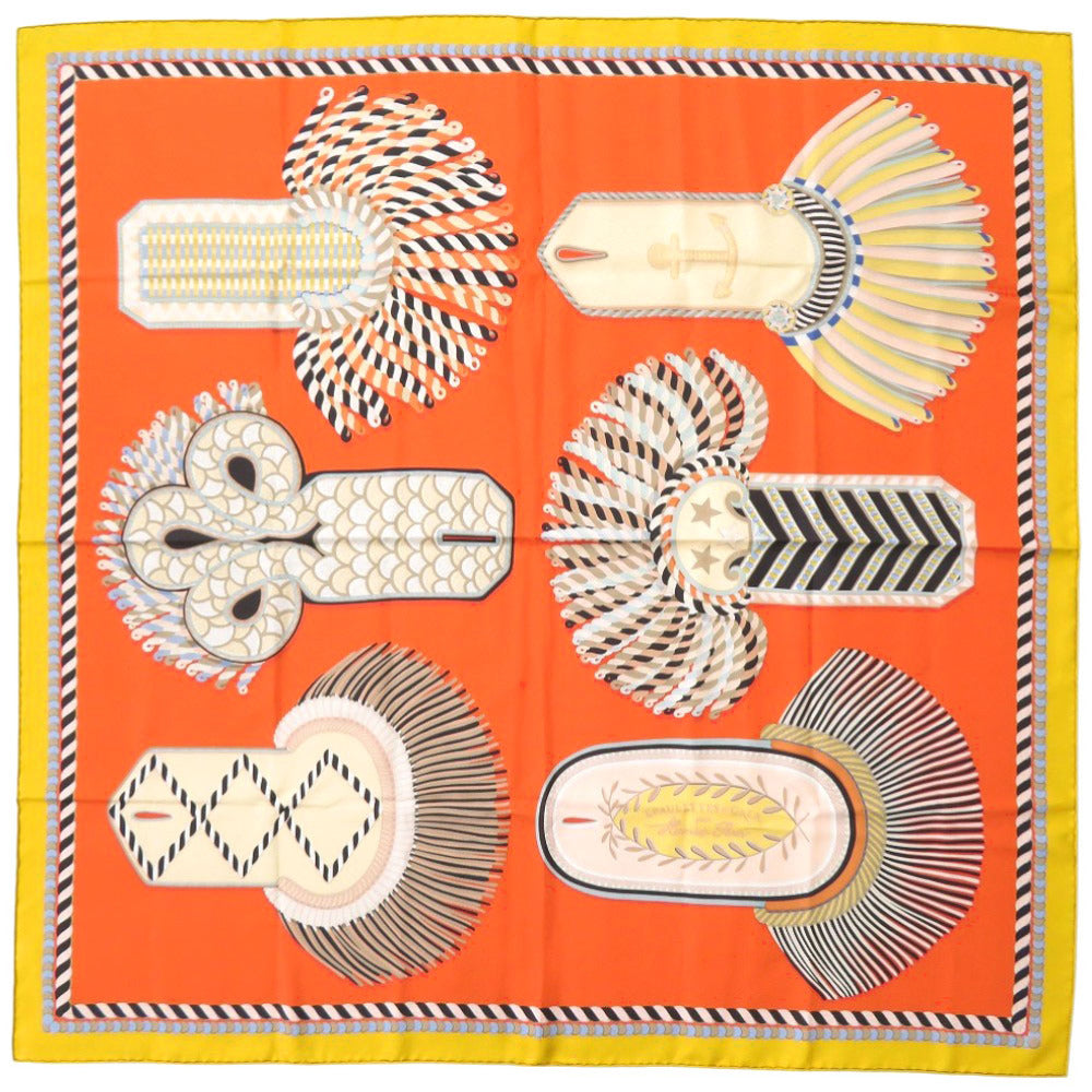 新品同様 エルメス カレ90 ダブルフェイス 式典肩章 Epaulettes de Gala シルク マルチカラー スカーフ 0396【中古】HERMES
