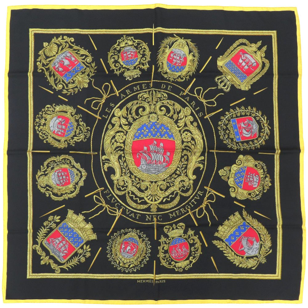 美品 エルメス カレ90 LES ARMES DE PARIS パリの紋章 シルク マルチカラー スカーフ 0397【中古】HERMES