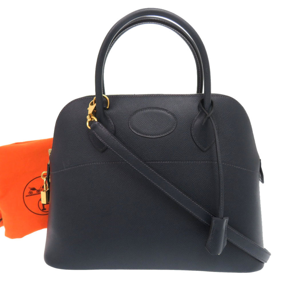美品 エルメス ボリード31 クシュベル ネイビー ゴールド金具 □F刻印 ハンドバッグ 紺 0402 【中古】 HERMES