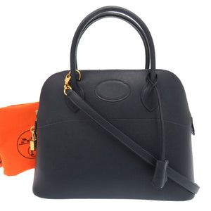 美品 エルメス ボリード31 クシュベル ネイビー ゴールド金具 □F刻印 ハンドバッグ 紺 0402 【中古】 HERMES