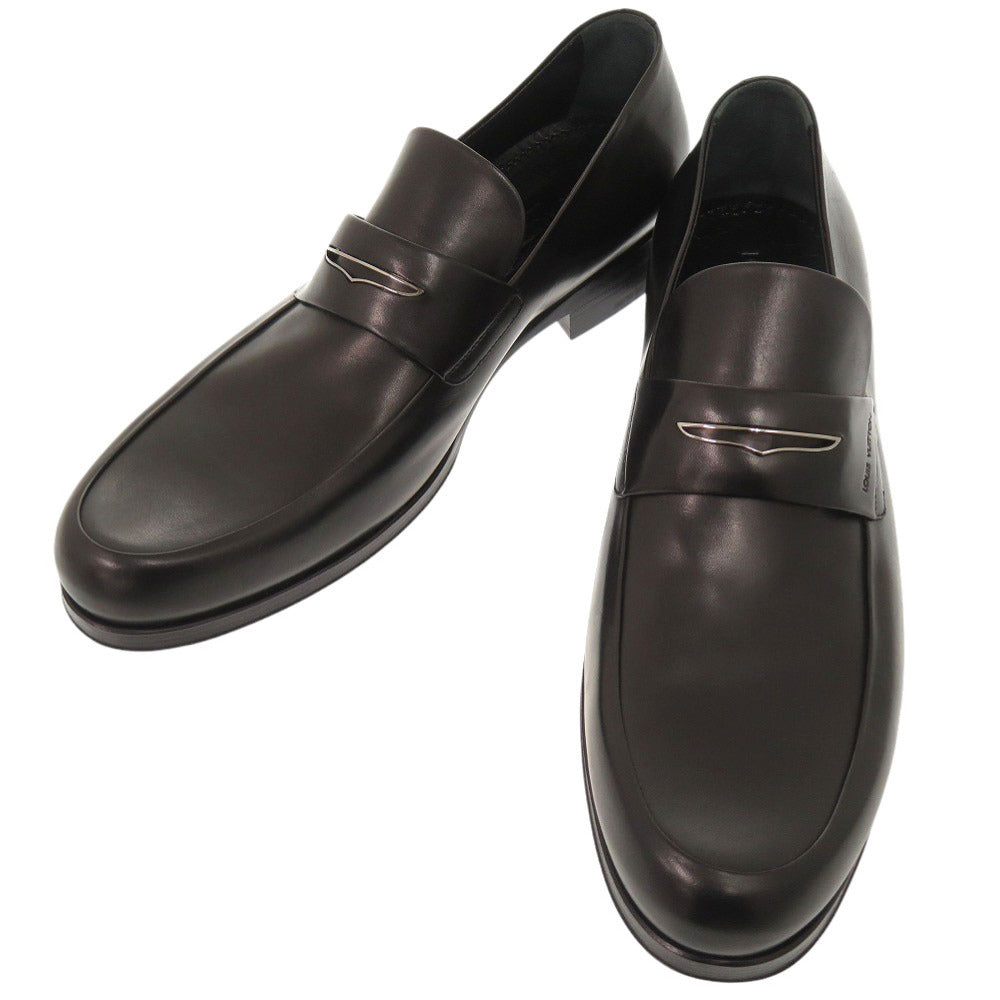 未使用品 ルイ ヴィトン サイズ9 レザー ブラック ローファー 黒 LV 0406【中古】LOUIS VUITTON メンズ