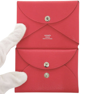 新品同様 エルメス カルヴィデュオ シェーブルシャムキラ ローズエクストリーム シルバー金具 U刻印(2022年製) コインケース 財布 赤 0415【中古】HERMES