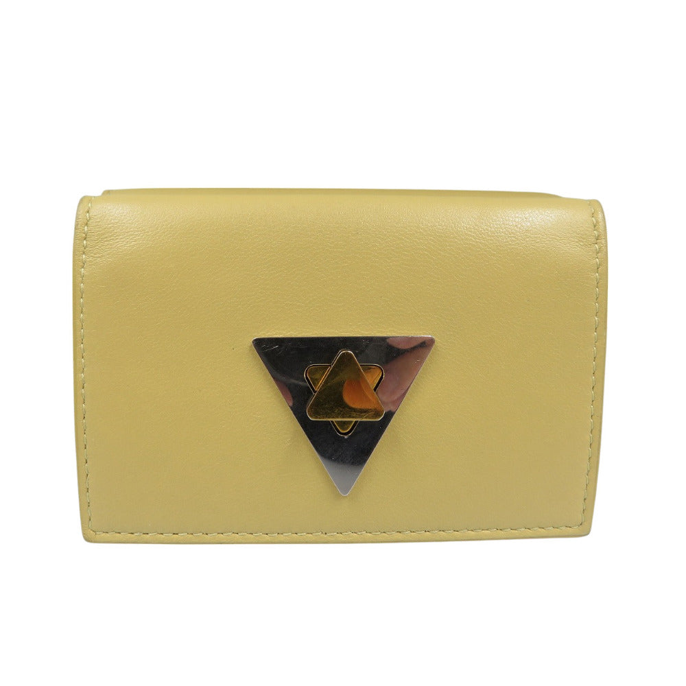 ボッテガヴェネタ トライアングル タイニーウォレット カーフスキン ゴールド金具 シルバー金具 ベージュ 三つ折り財布 0425【中古】BOTTEGA VENETA