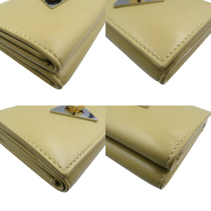 ボッテガヴェネタ トライアングル タイニーウォレット カーフスキン ゴールド金具 シルバー金具 ベージュ 三つ折り財布 0425【中古】BOTTEGA VENETA