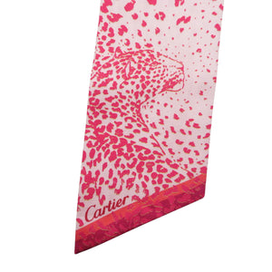 美品 カルティエ レオパード 豹柄 シルク ピンク スカーフ 0432-2【中古】Cartier