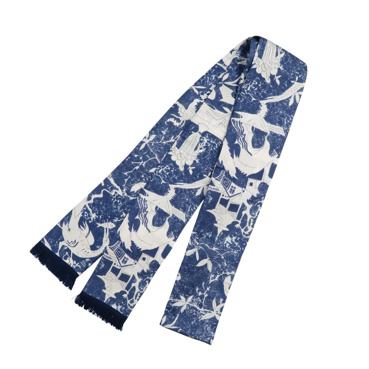 美品 ヴァレンティノ シルク ブルー ホワイト スカーフ 0432【中古】VALENTINO