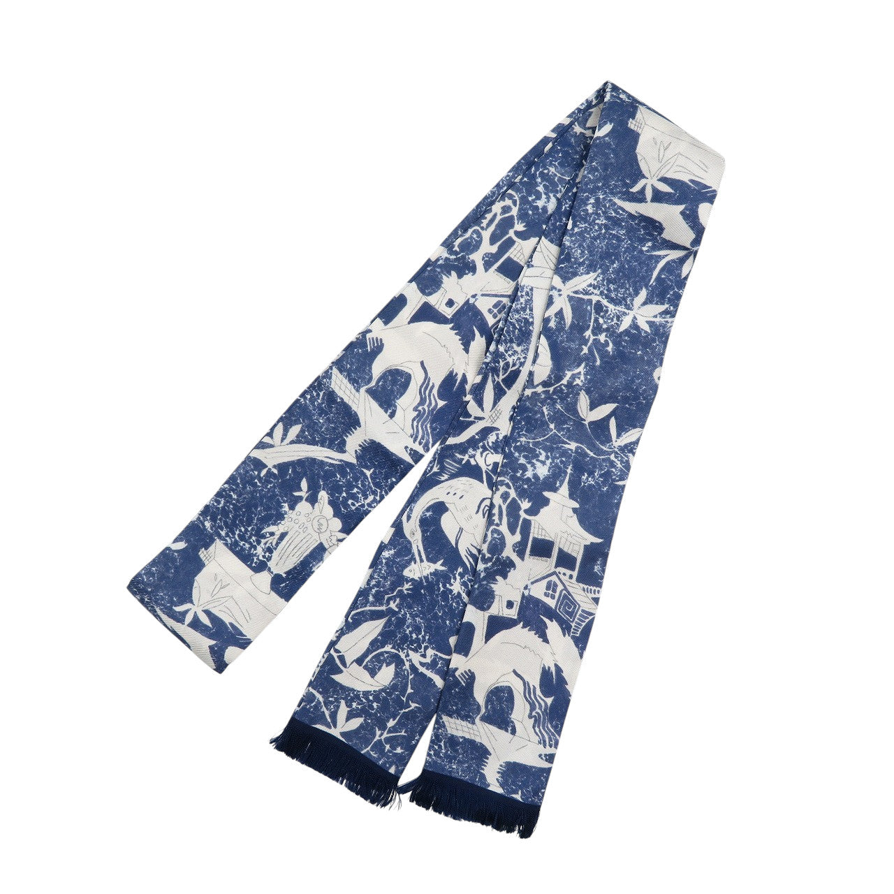 美品 ヴァレンティノ シルク ブルー ホワイト スカーフ 0432【中古】VALENTINO