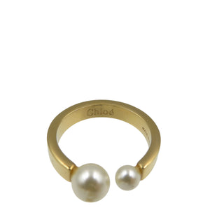 美品 クロエ フェイクパール メタル ゴールド ホワイト リング 指輪 0433-2【中古】Chloe