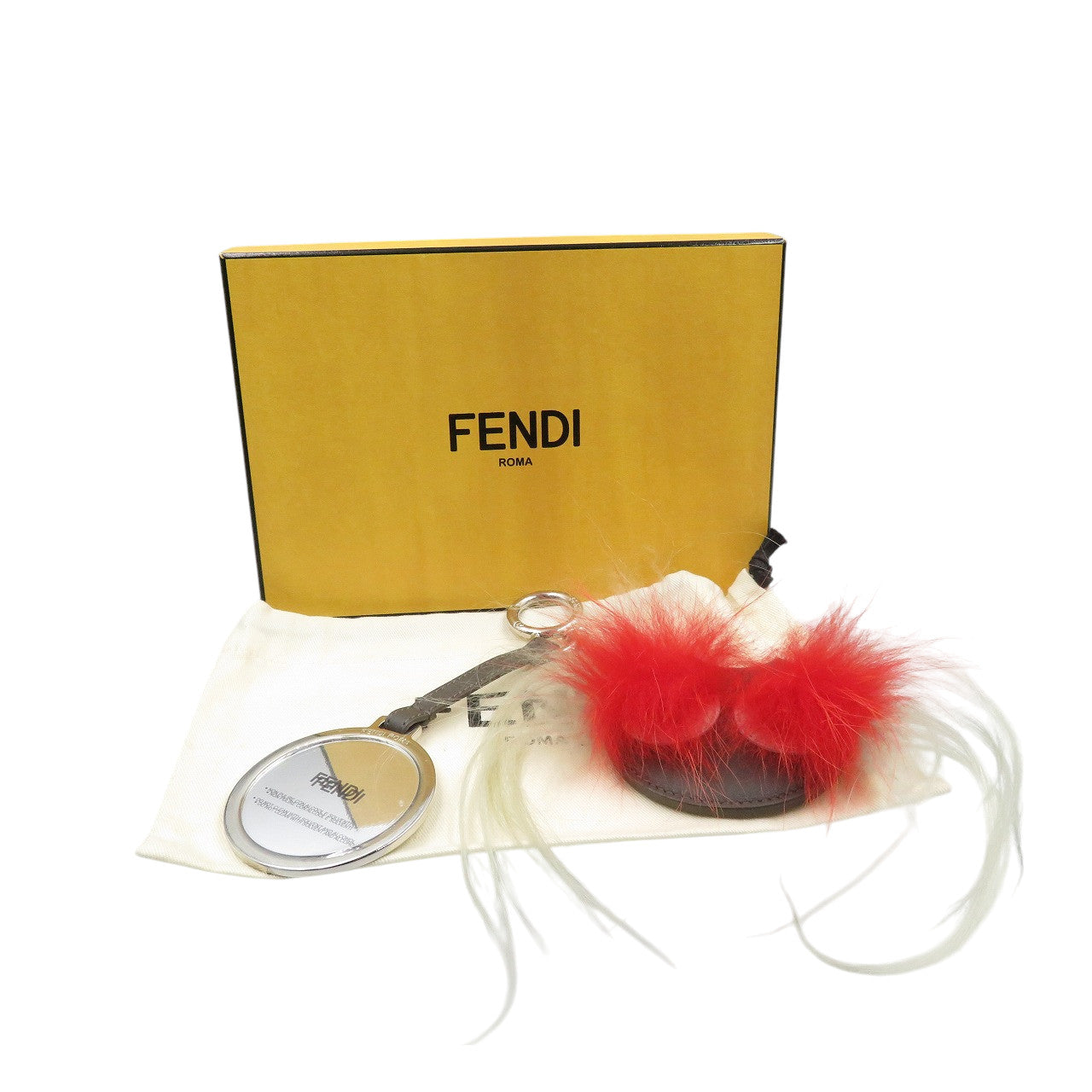 未使用 フェンディ モンスター ミラー レザー シルバー金具 グレー レッド バッグチャーム 0435【中古】FENDI
