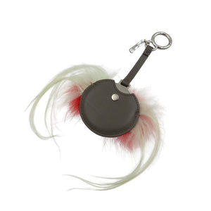 未使用 フェンディ モンスター ミラー レザー シルバー金具 グレー レッド バッグチャーム 0435【中古】FENDI