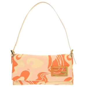 美品 フェンディ FF金具 キャンバス オレンジ ベージュ ワンショルダーバッグ ハンドバッグ 0454【中古】FENDI