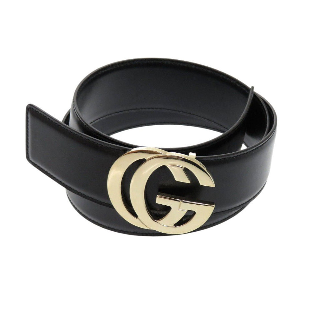 美品 グッチ GGバックル 150-8003487611 レザー ブラック ゴールド ベルト 0458【中古】GUCCI
