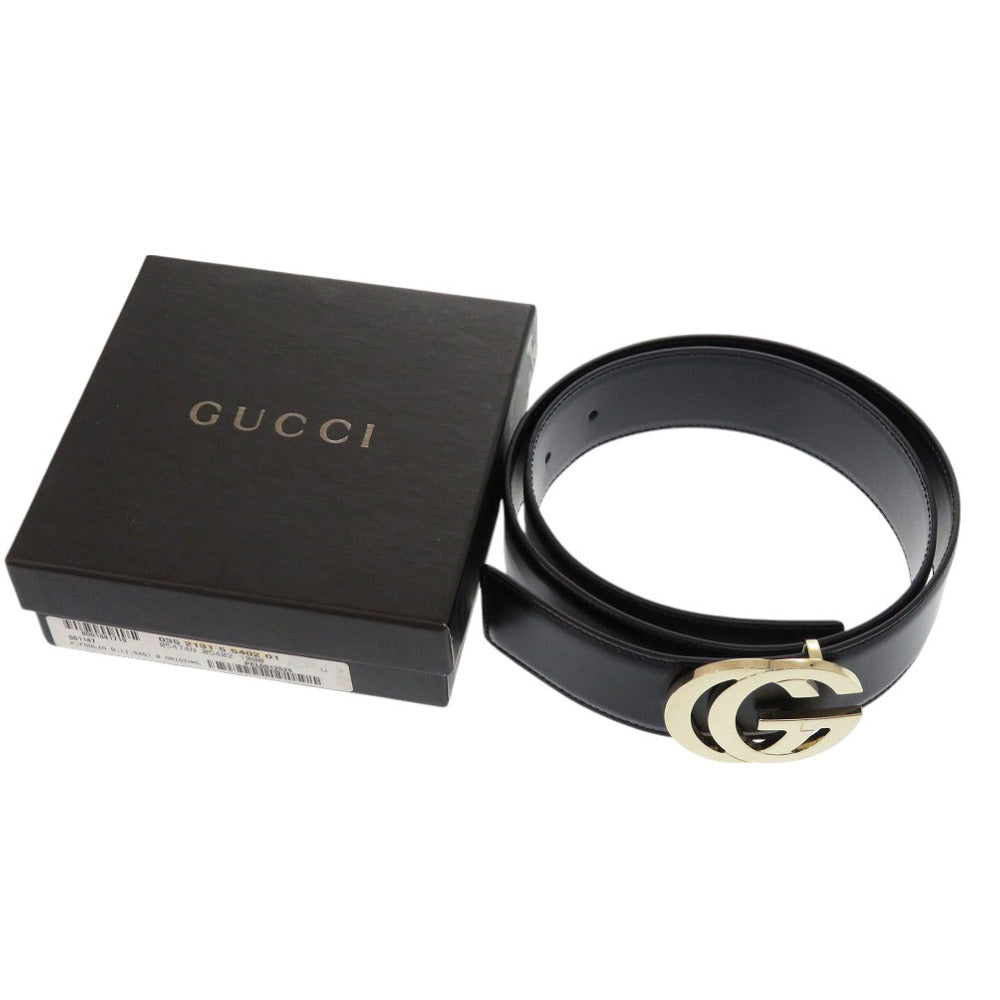 美品 グッチ GGバックル 150-8003487611 レザー ブラック ゴールド ベルト 0458【中古】GUCCI