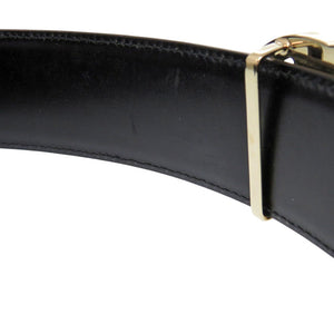 美品 グッチ GGバックル 150-8003487611 レザー ブラック ゴールド ベルト 0458【中古】GUCCI