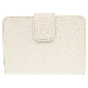 美品 プラダ サフィアーノトライアングル レザー ホワイト 二つ折り財布 白 0465【中古】PRADA