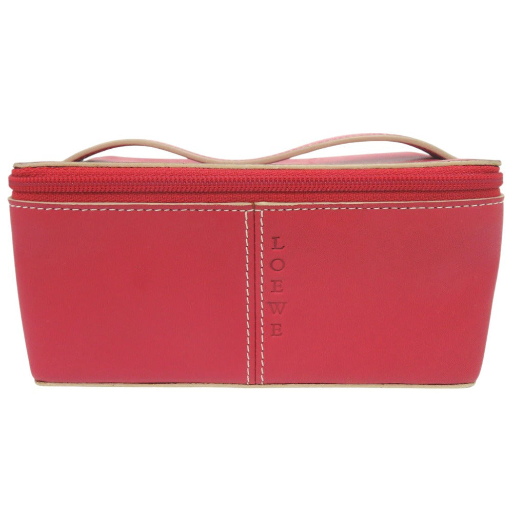美品 ロエベ ポーチ レザー ロゴ 小物入れ コスメポーチ レッド 0470【中古】LOEWE