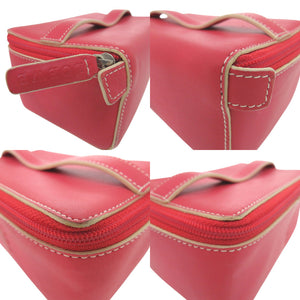 美品 ロエベ ポーチ レザー ロゴ 小物入れ コスメポーチ レッド 0470【中古】LOEWE