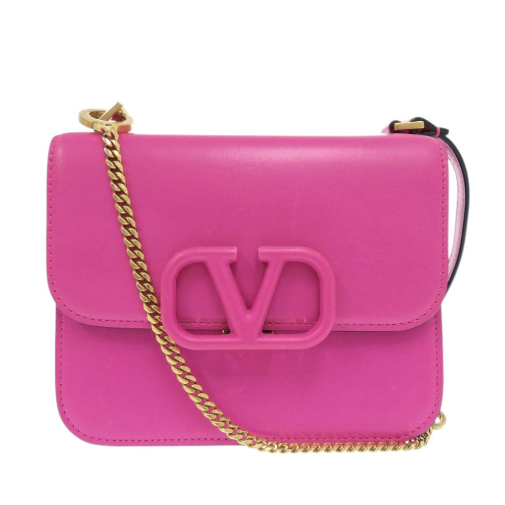 美品 ヴァレンティノ・ガラヴァーニ Vスリング レザー ピンク ショルダーバッグ 0485【中古】Valentino Garavani