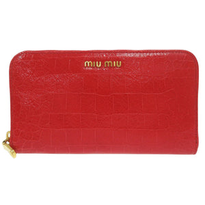 新品同様 ミュウミュウ クロコ型押し 5M0506 型押しレザー レッド ラウンドファスナー 長財布 赤 0516【中古】MIUMIU