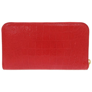 新品同様 ミュウミュウ クロコ型押し 5M0506 型押しレザー レッド ラウンドファスナー 長財布 赤 0516【中古】MIUMIU