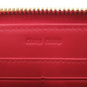 新品同様 ミュウミュウ クロコ型押し 5M0506 型押しレザー レッド ラウンドファスナー 長財布 赤 0516【中古】MIUMIU