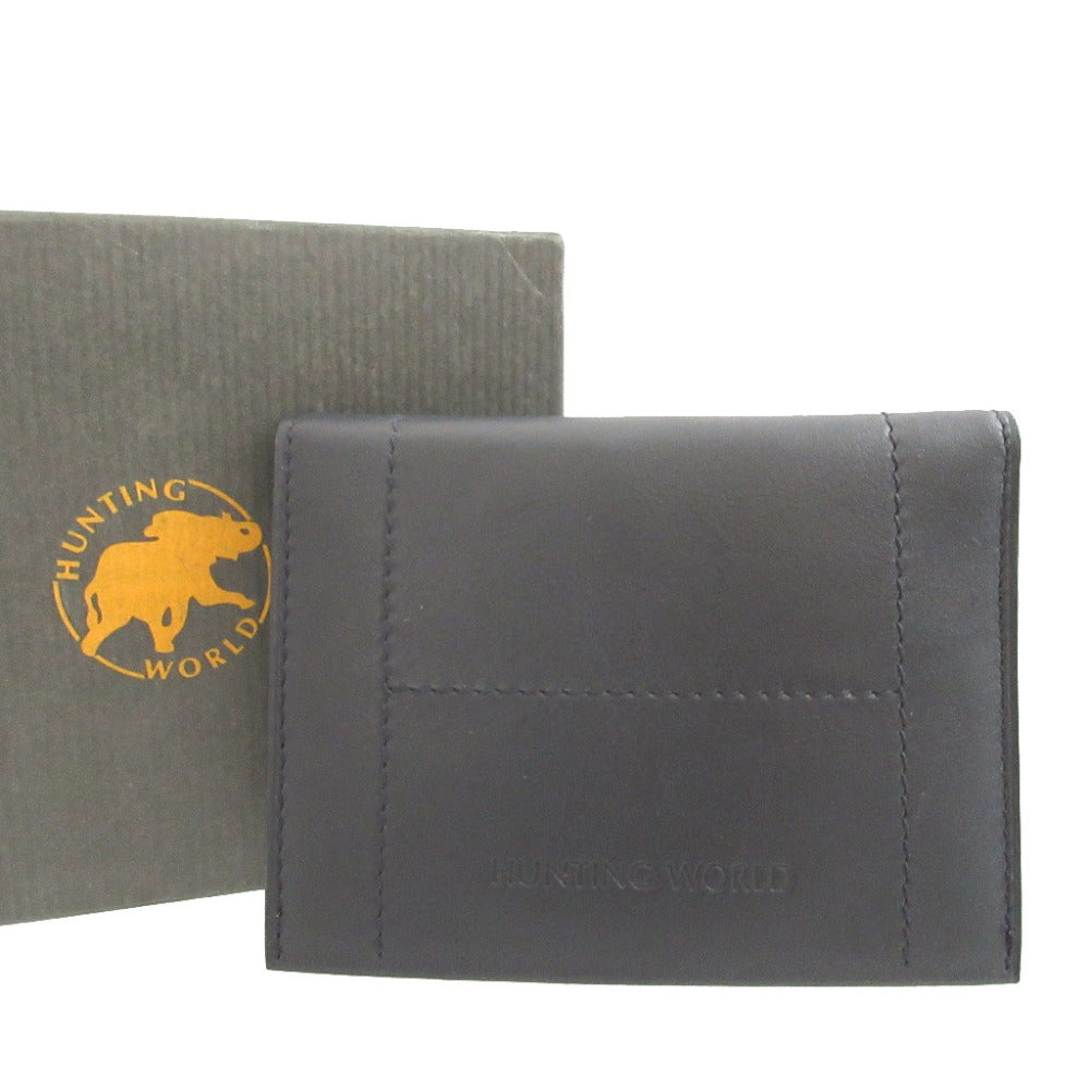 未使用 ハンティングワールド アイリー レザー ネイビー 紺 パスケース カードケース 0523【中古】HUNTING WORLD