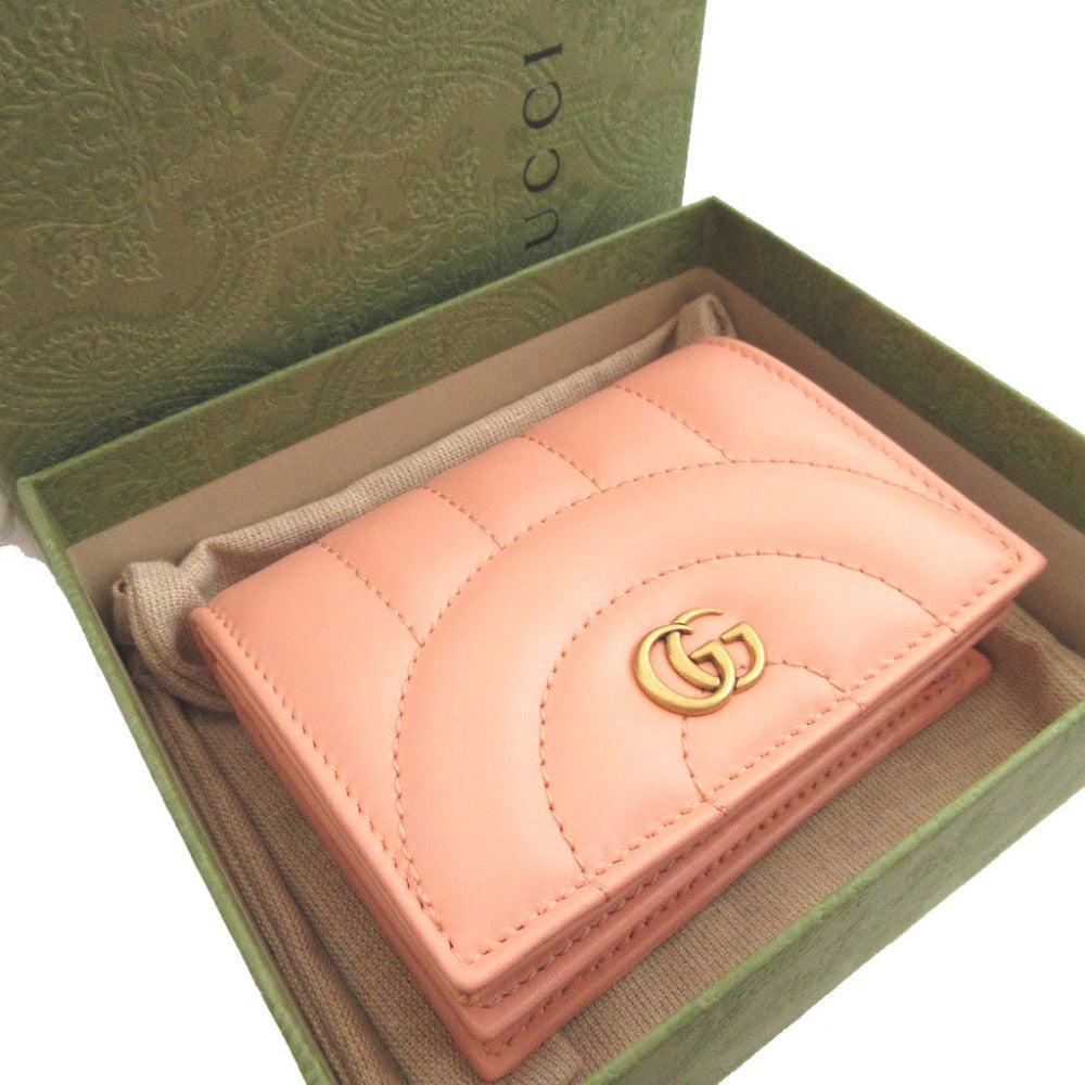 新品同様 グッチ GGマーモント 466492 レザー ピンク 2つ折り財布 財布 0544【中古】GUCCI