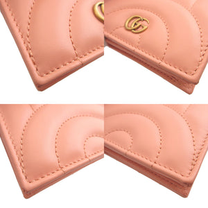 新品同様 グッチ GGマーモント 466492 レザー ピンク 2つ折り財布 財布 0544【中古】GUCCI