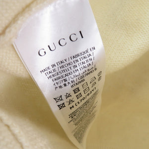 新品同様 グッチ カシュクール ニットカーディガン ロゴ 刺繍 リボン カーディガン カシミヤ アイボリー 0561【中古】GUCCI