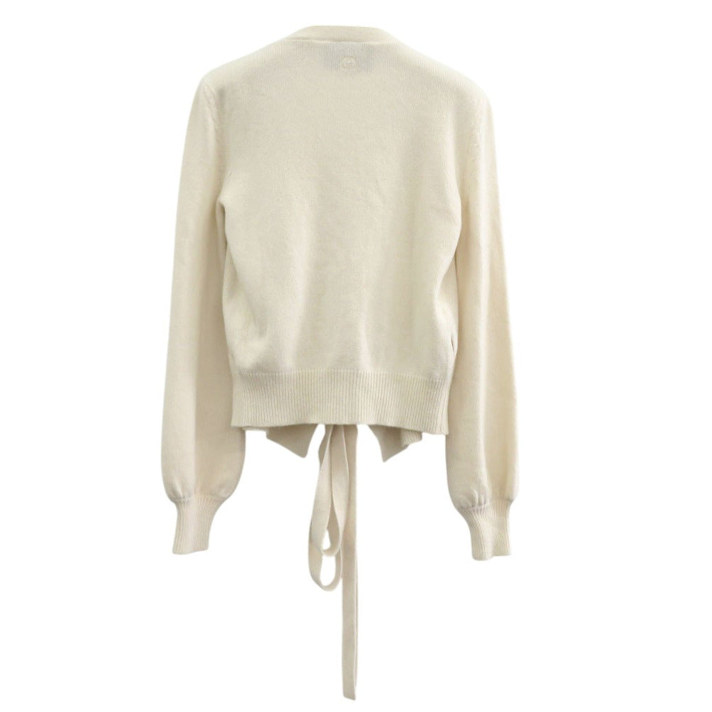 新品同様 グッチ カシュクール ニットカーディガン ロゴ 刺繍 リボン カーディガン カシミヤ アイボリー 0561【中古】GUCCI