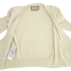 新品同様 グッチ カシュクール ニットカーディガン ロゴ 刺繍 リボン カーディガン カシミヤ アイボリー 0561【中古】GUCCI