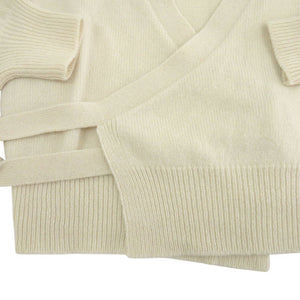 新品同様 グッチ カシュクール ニットカーディガン ロゴ 刺繍 リボン カーディガン カシミヤ アイボリー 0561【中古】GUCCI