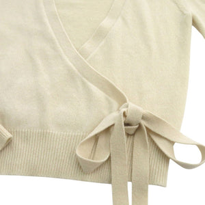 新品同様 グッチ カシュクール ニットカーディガン ロゴ 刺繍 リボン カーディガン カシミヤ アイボリー 0561【中古】GUCCI