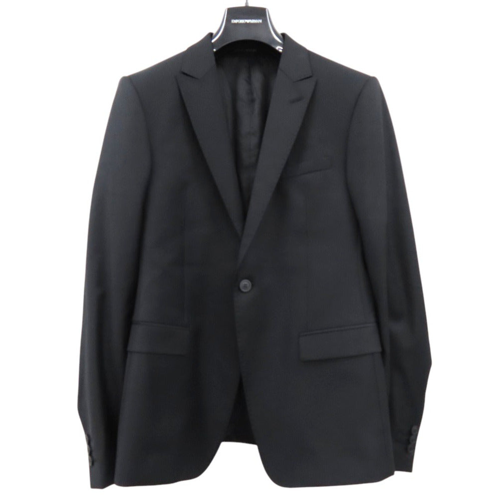 美品 エンポリオ アルマーニ セットアップ シングルブレストジャケット ビジネス 肩パット スラックス 01G160 01047 スーツ ウール ブラック 0578【中古】Emporio Armani