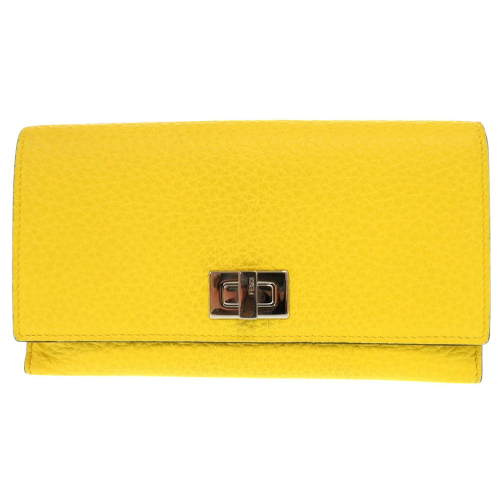 フェンディ ピーカブー 8M0437 レザー イエロー 長財布 二つ折り長財布 黄 0667【中古】FENDI
