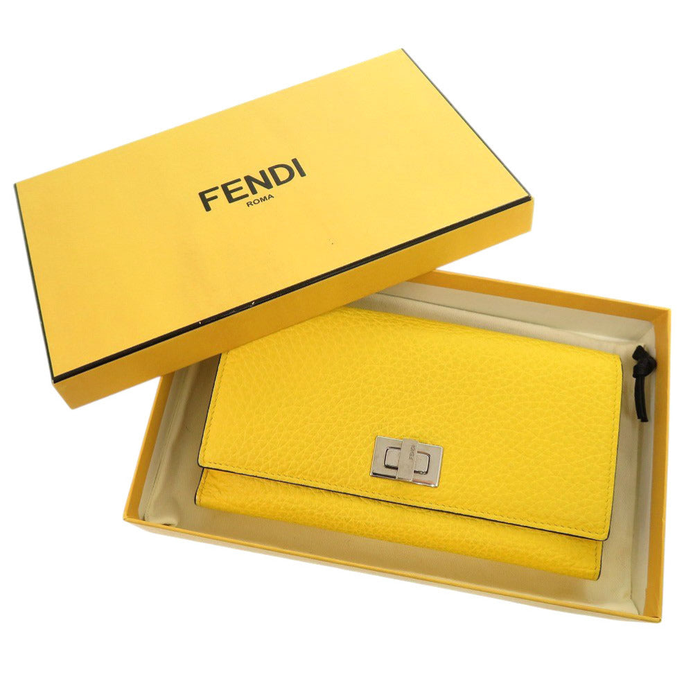 フェンディ ピーカブー 8M0437 レザー イエロー 長財布 二つ折り長財布 黄 0667【中古】FENDI