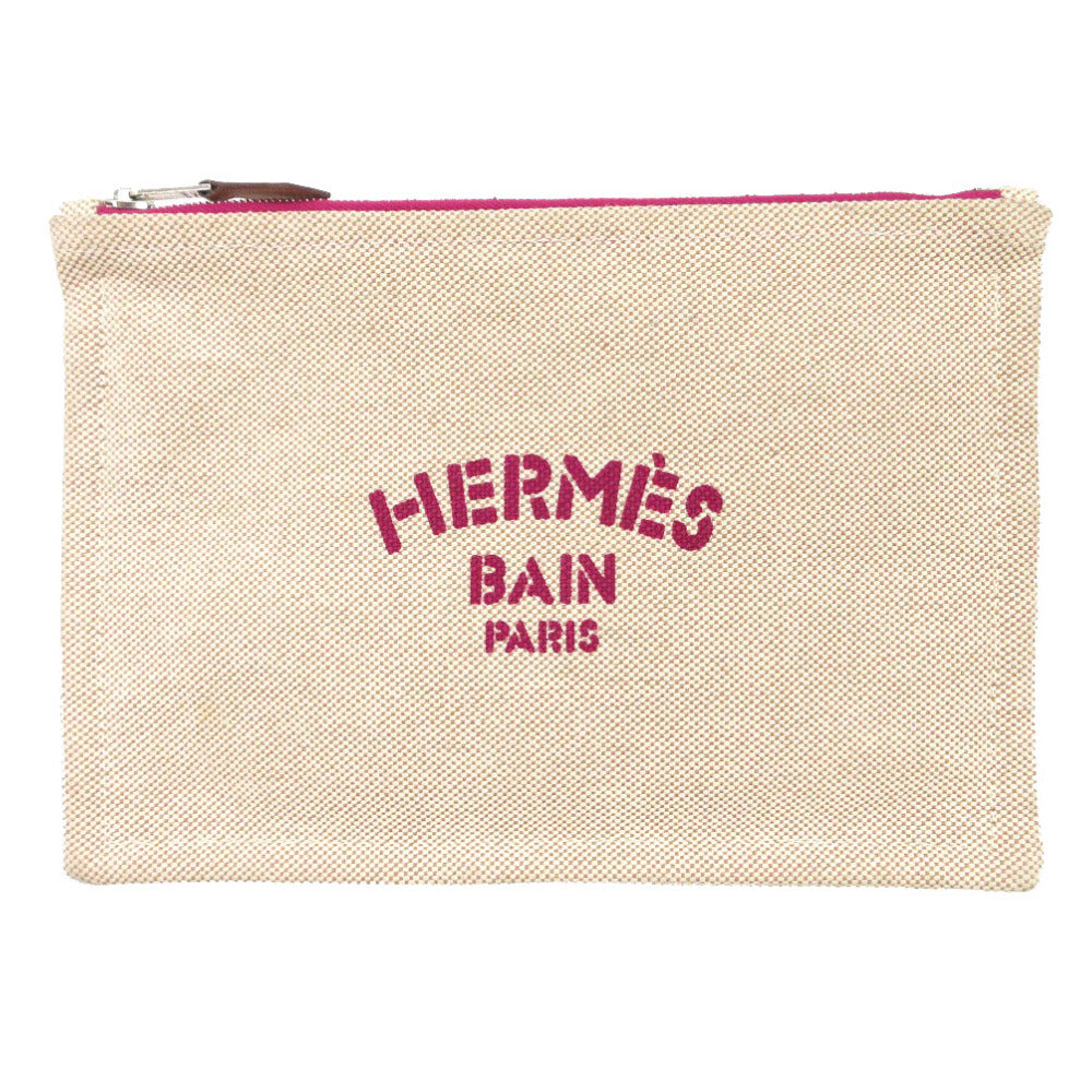 美品 エルメス ニューヨッティング PM レオパード フラットポーチ キャンバス ベージュ/パープル 0702【中古】HERMES