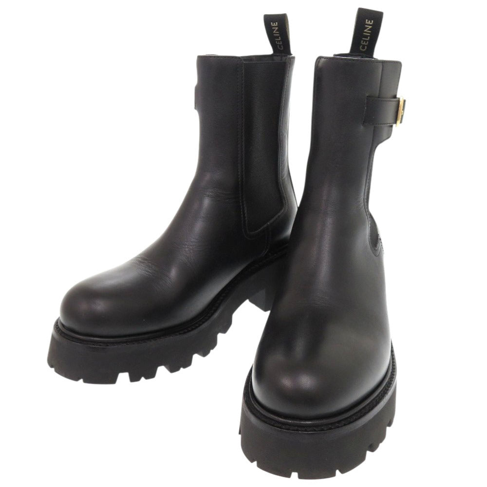 美品 セリーヌ トリオンフ サイズ37 レザー ブラック チェルシーブーツ ブーツ 黒 0713【中古】CELINE