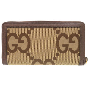 未使用品 グッチ ジャンボGG バンブー 658634 キャンバス レザー ブラウン ベージュ ラウンドファスナー 長財布 0731【中古】GUCCI