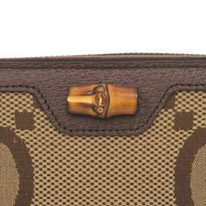 未使用品 グッチ ジャンボGG バンブー 658634 キャンバス レザー ブラウン ベージュ ラウンドファスナー 長財布 0731【中古】GUCCI