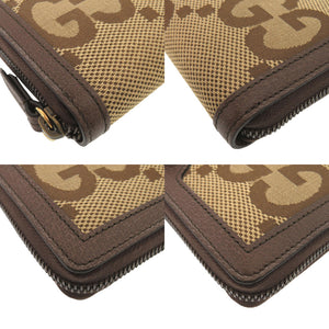 未使用品 グッチ ジャンボGG バンブー 658634 キャンバス レザー ブラウン ベージュ ラウンドファスナー 長財布 0731【中古】GUCCI
