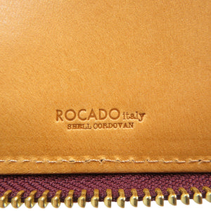 未使用 ロカド シェルコードバン イタリア馬革 ダークブラウンラウンドファスナー 二つ折り財布 0744【中古】ROCADO