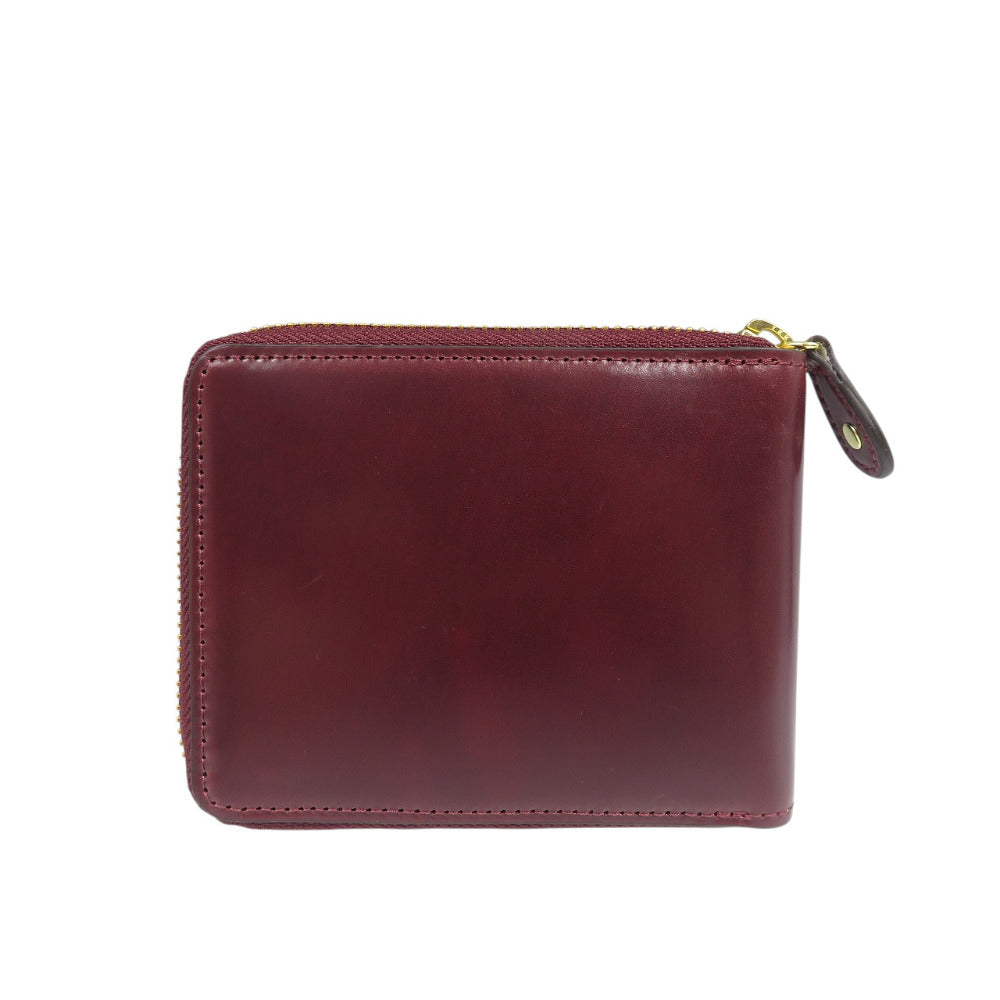 未使用 ロカド シェルコードバン イタリア馬革 ダークブラウンラウンドファスナー 二つ折り財布 0744【中古】ROCADO