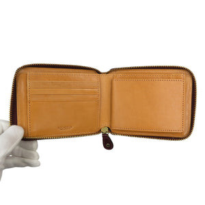 未使用 ロカド シェルコードバン イタリア馬革 ダークブラウンラウンドファスナー 二つ折り財布 0744【中古】ROCADO