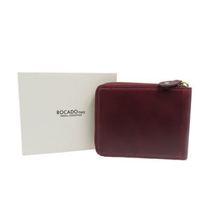 未使用 ロカド シェルコードバン イタリア馬革 ダークブラウンラウンドファスナー 二つ折り財布 0744【中古】ROCADO