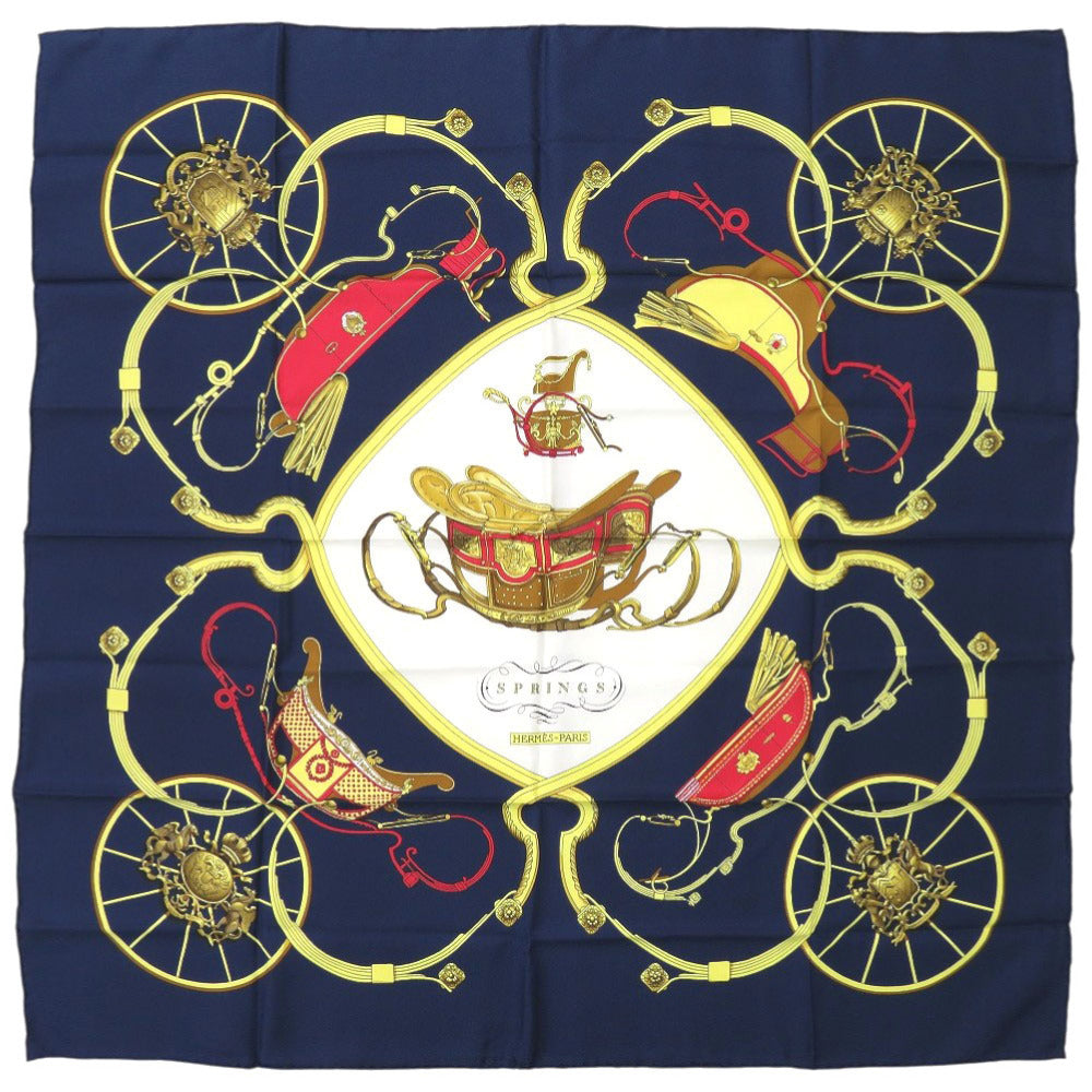 美品 エルメス カレ90 SPRINGS シルク マルチカラー スカーフ 0777【中古】HERMES
