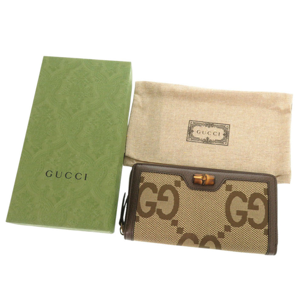 未使用 グッチ ジャンボGG バンブー 658634 キャンバス/レザー ブラウン 長財布 0783【中古】GUCCI