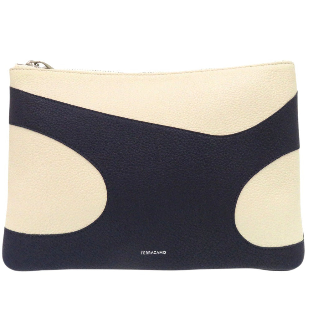 新品同様 サルヴァトーレフェラガモ ロゴ クラッチバッグ セカンドバッグ 661323 レザー ネイビー 0803【中古】Salvatore Ferragamo